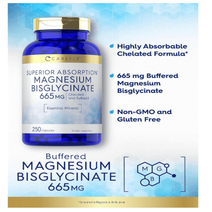 Bisglicinato De Magnesio 665 Mg Carlyle 250 Capsulas Sabor Neutro