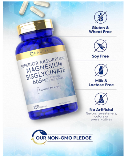 Bisglicinato De Magnesio 665 Mg Carlyle 250 Capsulas Sabor Neutro